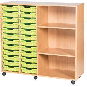 24 Tray Mobile or Static Quad Bay Classroom Storage Unit with End Shelves - 1107mm High