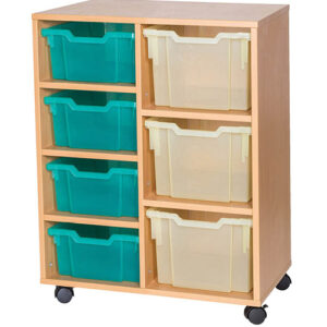 4 Deep and 3 Extra Deep Mixed Tray Double Bay Mobile or Static Classroom Storage Unit - 861mm High