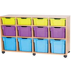 12 Mixed Tray Quad Bay Mobile or Static Classroom Storage Unit - 861mm High