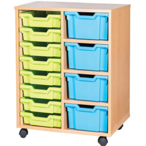 4 Deep and 8 Shallow Mixed Tray Double Bay Mobile or Static Classroom Storage Unit - 779mm High