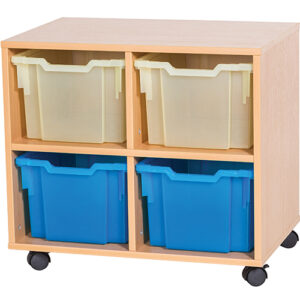 4 Extra Deep Tray Double Bay Static or Mobile Fixed Shelf Classroom Storage Unit - 615mm High