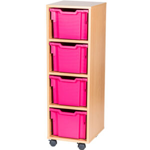 4 Extra Deep Tray Single Bay Static or Mobile Classroom Storage Unit- 1107mm High