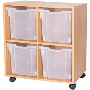 4 Jumbo Tray Double Bay Mobile or Static Fixed Shelf Classroom Storage Unit - 779mm High