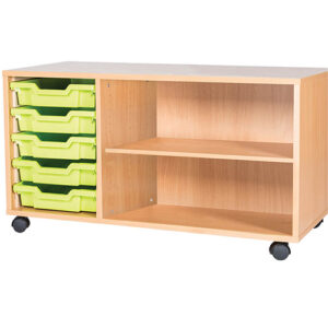 5 Tray Mobile or Static Triple Bay Classroom Storage Unit With End Shelf-533mm High