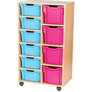 6 Deep and 4 Extra Deep Mixed Tray Double Bay Mobile or Static Classroom Storage Unit - 1189mm High