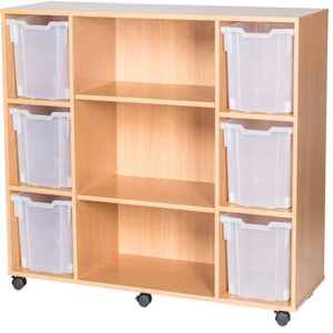 6 Jumbo Tray Mobile or Static Quad Bay Classroom Storage Unit With Shelves - 1107mm High