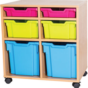 6 Mixed Tray Double Bay Mobile or Static Classroom Storage Unit - 697mm High