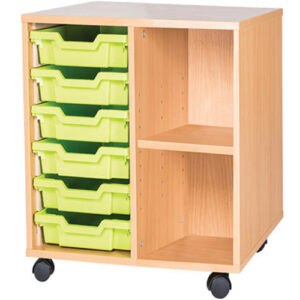 6 Tray Mobile or Static Double Bay Classroom Storage Unit With End Shelf-615mm High