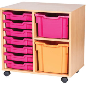 9 Mixed Tray Double Bay Mobile or Static Classroom Storage Unit - 697mm High