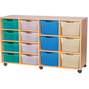 8 Deep and 6 Extra Deep Mixed Tray Quad Bay Mobile or Static Classroom Storage Unit - 861mm High