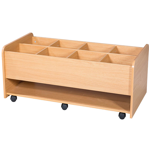 8 Well Mobile Extra-Wide School Library Kinderbox with Shelf - 465mm High