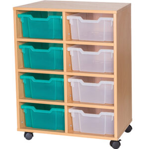 8 Deep Tray Double Bay Fixed Shelf Mobile or Static Unit - 779mm High