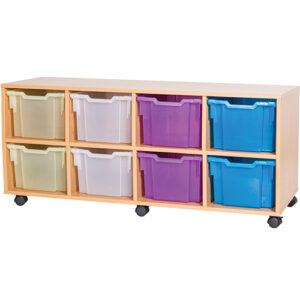 8 Extra Deep Tray Quad Bay Static or Mobile Fixed Shelf Classroom Storage Unit - 615mm High