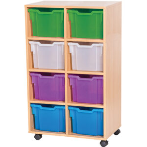 8 Extra Deep Tray Double Bay Static or Mobile Fixed Shelf Classroom Storage Unit - 1107mm High