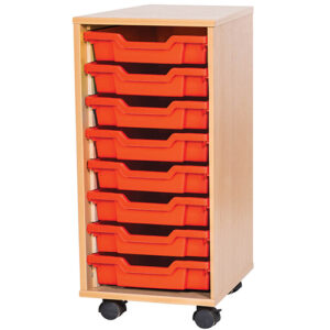 8 Tray Mobile or Static Single Bay Classroom Storage Unit - 779mm High