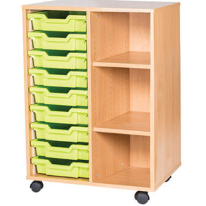 9 Tray Mobile or Static Double Bay Classroom Storage Unit With End Shelves-861mm High