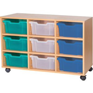 9 Deep Tray Triple Bay Fixed Shelf Mobile or Static Unit - 615mm High