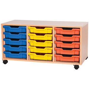 15 Tray Triple Bay Mobile or Static Classroom Storage Unit - 533mm High