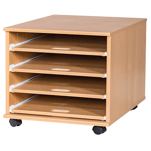 A2 Mobile or Static Education Paper Storage Unit - 4 Sliding Shelves