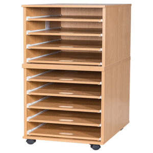A2 Mobile or Static Education Paper Storage Unit - 9 Sliding Shelves