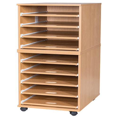 A2 Mobile or Static Education Paper Storage Unit - 9 Sliding Shelves