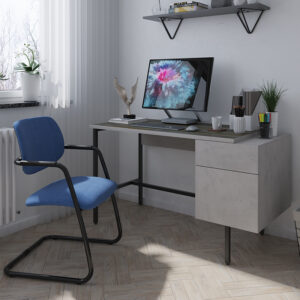 Delphi Home Office Desk With 2 Drawer Pedestal – Concrete Grey