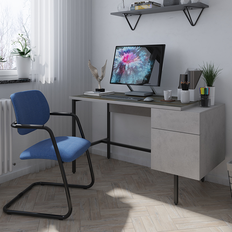 Delphi Home Office Desk With 2 Drawer Pedestal – Concrete Grey