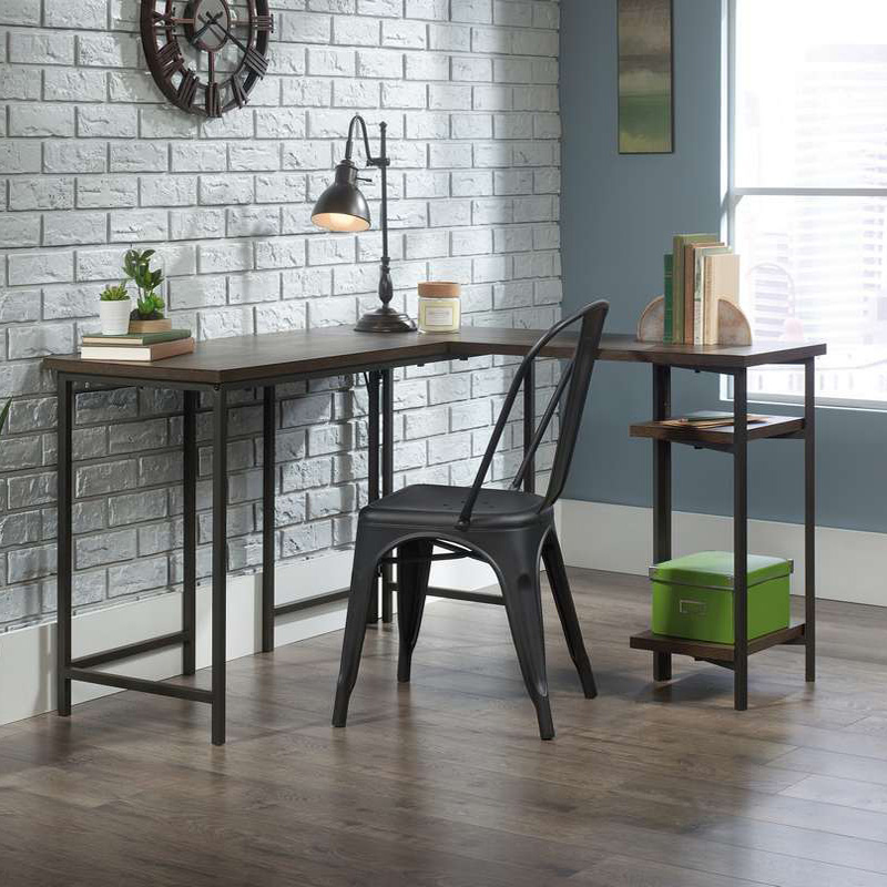 Grammar Industrial L Shaped Home Office Desk - Smoked Oak