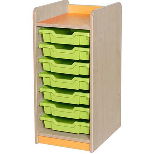 KubbyClass Single Bay 7 Shallow Tray Classroom Storage Unit - 792mm High