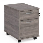 Mobile-2-drawer-pedestal-with-silver-handles-600mm-deep-grey-oak