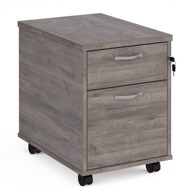 Mobile-2-drawer-pedestal-with-silver-handles-600mm-deep-grey-oak