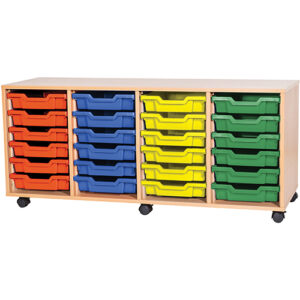 24 Tray Mobile or Static Quad Bay Classroom Storage Unit - 615mm High