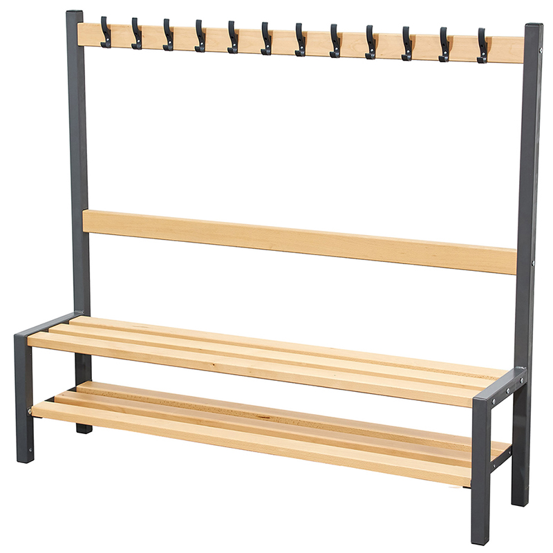 Single Sided 12 Hook Cloakroom Bench with Shoe Rack - 1500mm Wide
