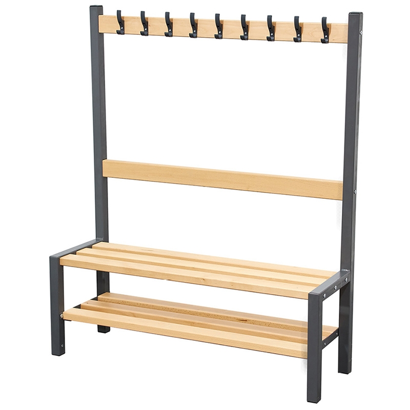 Single Sided 9 Hook Cloakroom Bench with Shoe Rack - 1200mm Wide