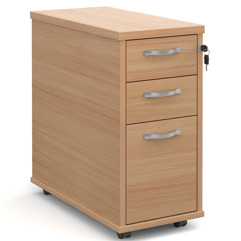 Tall Narrow 3 Drawer Mobile Pedestal - Beech - 600mm Deep