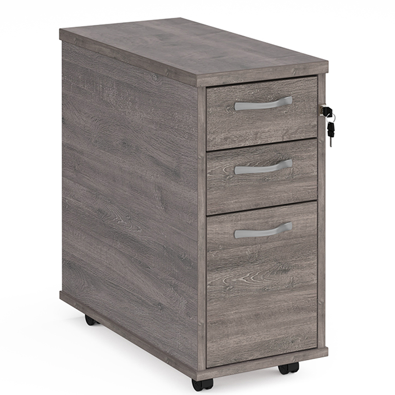 Tall Narrow 3 Drawer Mobile Pedestal - Grey Oak - 600mm Deep