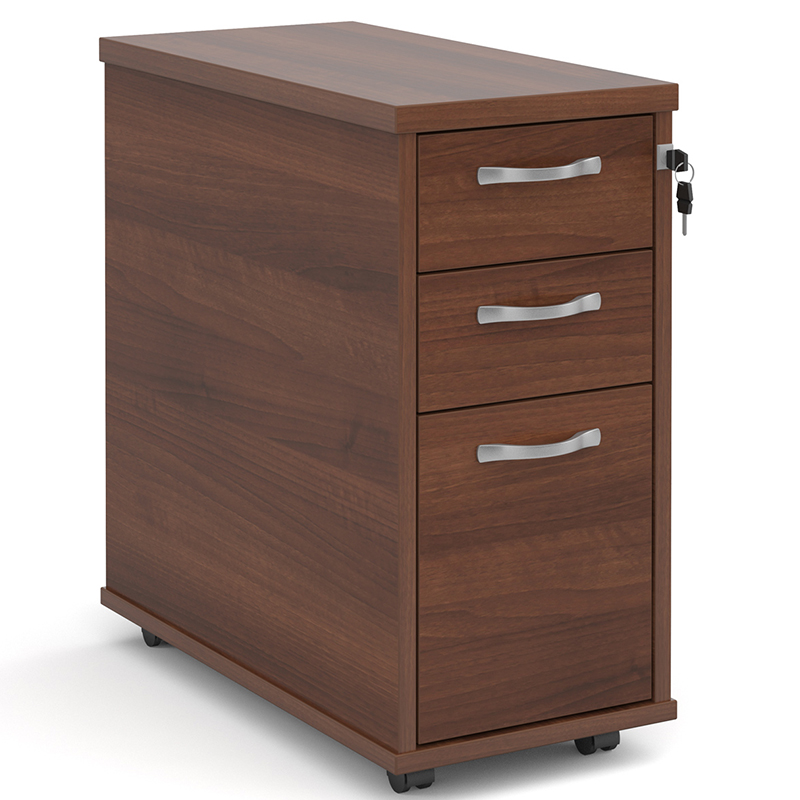 Tall Narrow 3 Drawer Mobile Pedestal - Walnut - 600mm Deep