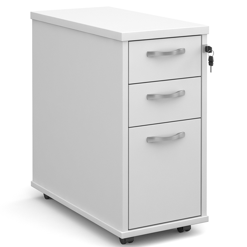 Tall Narrow 3 Drawer Mobile Pedestal - White - 600mm Deep