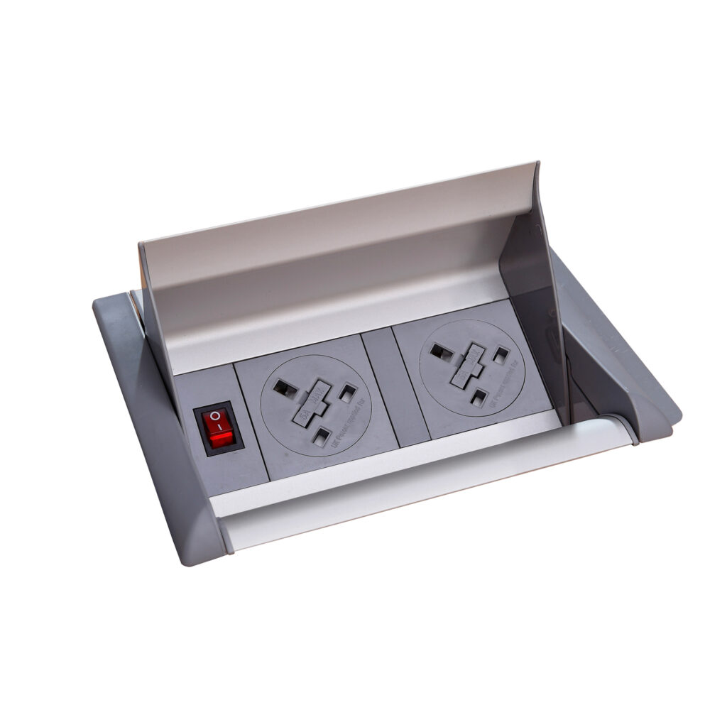 Aero Fliptop In-Table Power Module 2 x UK Sockets Grey/Silver