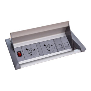 Aero Fliptop In-Table Power Module 2 x UK Sockets 2 x RJ45 Socket Grey/Silver