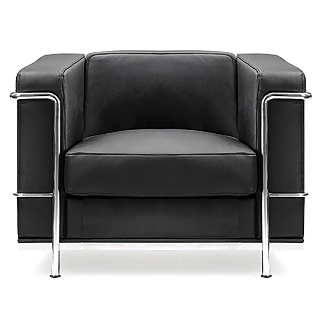 Belmont Cubed Black Leather Faced Reception Chair with Stainless Steel Frame