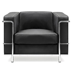Belmont Cubed Black Leather Faced Reception Chair with Stainless Steel Frame