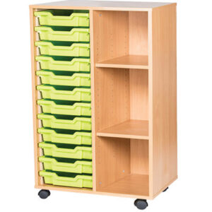 12 Tray Mobile or Static Double Bay Classroom Storage Unit With End Shelves - 1107mm High