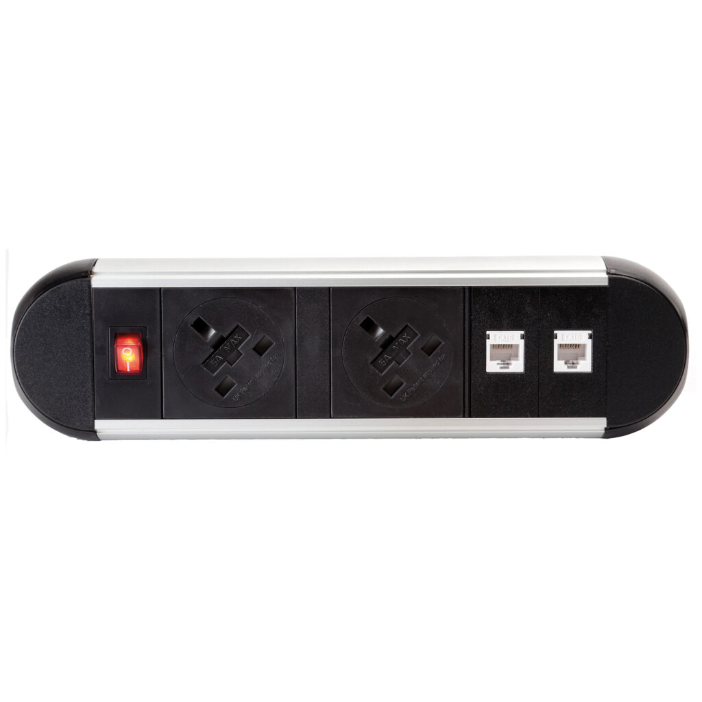 Chroma Clip-On Power Module 2 x UK Sockets, 2 x RJ45 Sockets