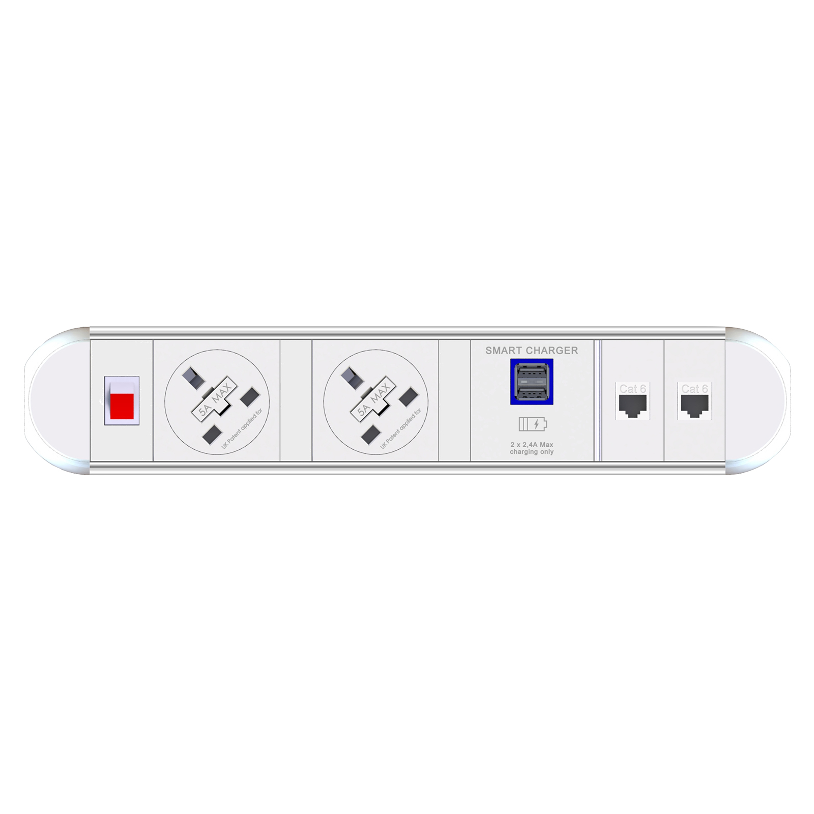 Chroma Clip-On Power Module 2 x UK Sockets, 1 x Twin USB Fast Charge, 2 x RJ45 Socket