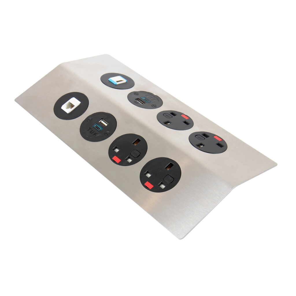 Tholus In-Table 8 Socket Power Module - Black/Brushed Steel