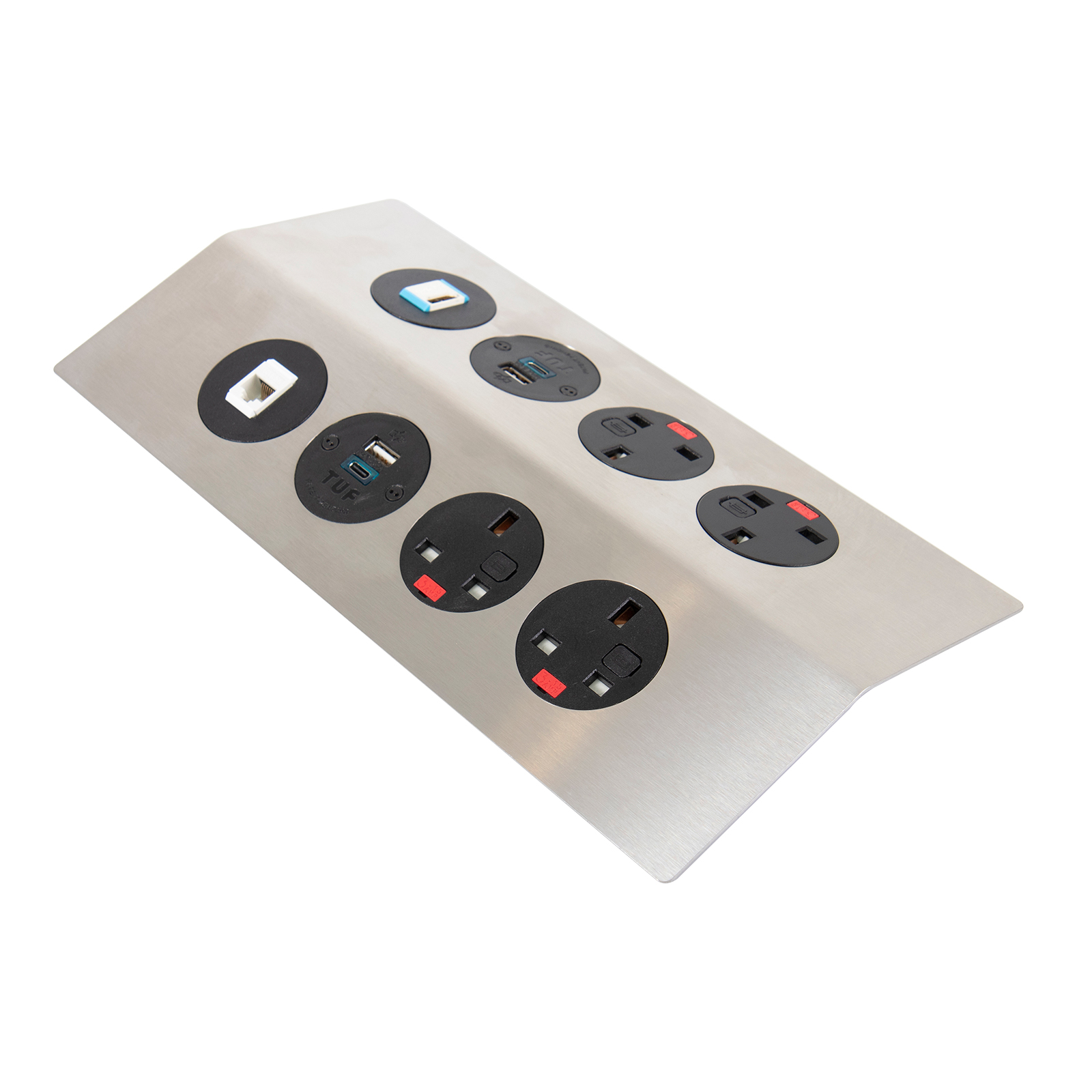 Tholus In-Table 8 Socket Power Module - Black/Brushed Steel