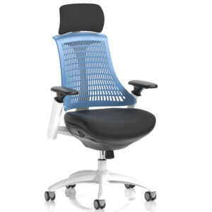 Flex Medium-Back Task Chair – White Frame with Headrest and Arms, 7 Colour Options