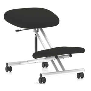 Kneeling Height Adjustable Stool With Black Fabric and Silver Frame