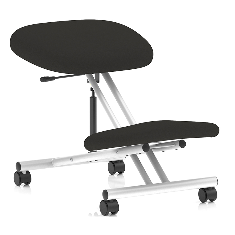 Kneeling Height Adjustable Stool With Black Fabric and Silver Frame